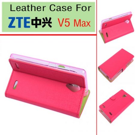 Leather Flip Cover Case Stand ZTE V5 MAX Smartphone Pink