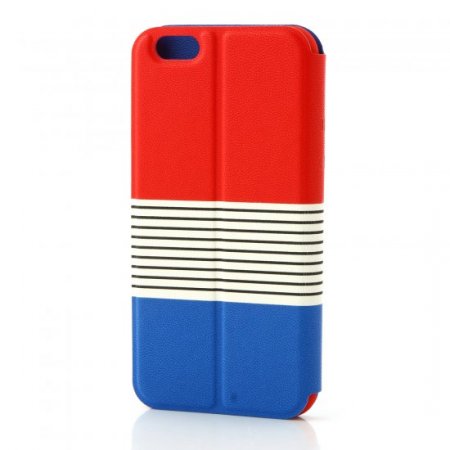 Leather Flip Cover Stand Case for iPhone 6 Red ＆Blue