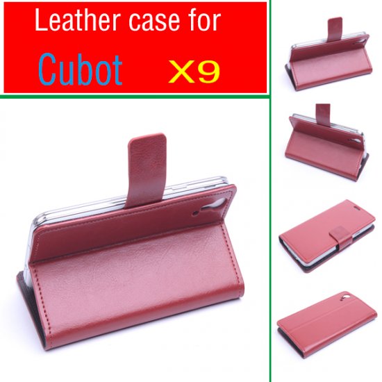 Leather Flip Cover Case Stand for Cubot X9 Smartphone Brown