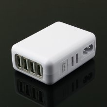 Le touch Power Bin Travel Charger 4 USB Port with Universal AC Plugs EU UK US AU- White