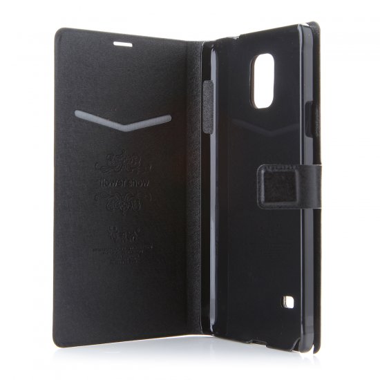 Flower Show Leather Flip Cover Stand Case for Samsung Note 4 9106 Smartphone Black