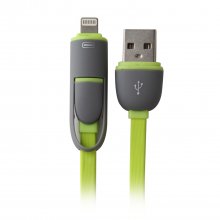 2 in 1 USB Cable Data Transmit and Charging Cable for iPhone & Android Green