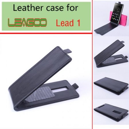 Leather Flip Cover Case Stand for Leagoo Lead 1 Smartphone Black