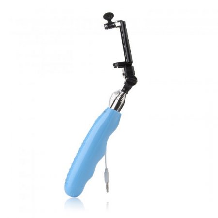Portable Extendable Handheld Wired Monopod Selfie Stick with Built-in Shutter Blue