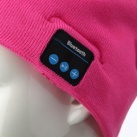 FINGO Warm Beanie Hat Wireless Bluetooth Smart Cap Headphone Speaker with Mic Rose