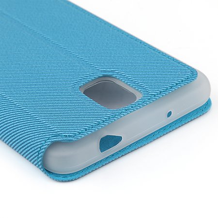 Premium Transparent Window Flip Cover Leather Case for SAM Note 3/N9000 Blue