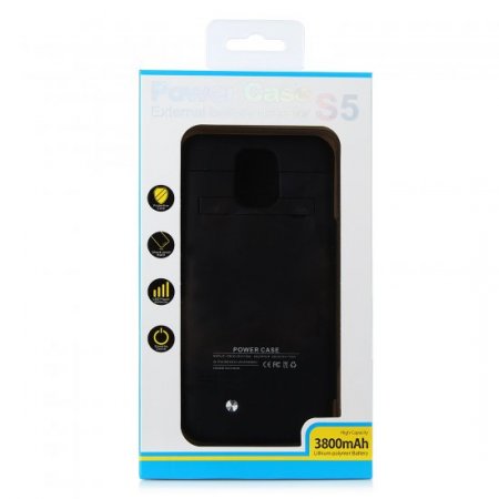 3800mAh Flip Leather Battery Case Cover Power Bank for Samsung Galaxy S5 Black