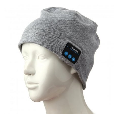 FINGO Warm Beanie Hat Wireless Bluetooth Smart Cap Headphone Speaker with Mic Grey