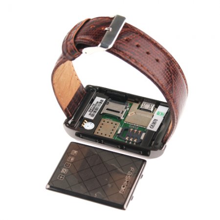 S9110 Quad Band Watch Phone 1.8 Inch Touch Screen Bluetooth Camera with Bluetooth Earphone - Brown
