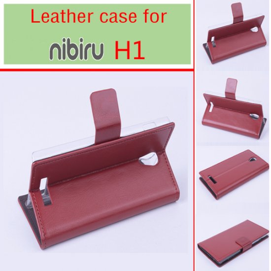 Leather Flip Cover Case Stand for Nibiru H1 Smartphone Brown