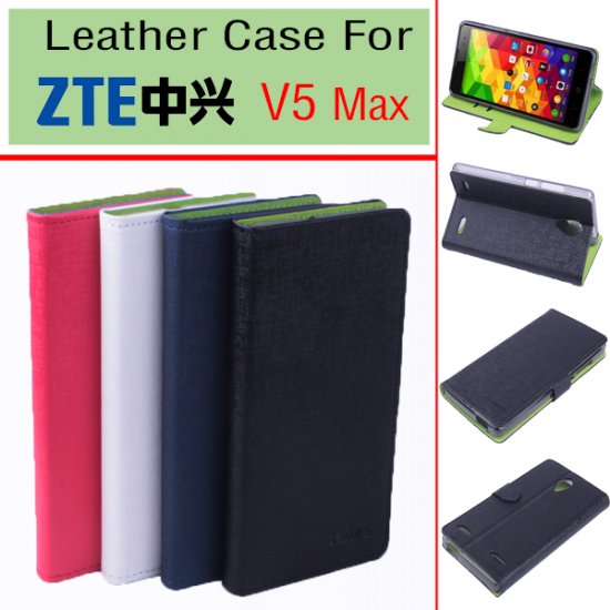 Leather Flip Cover Case Stand ZTE V5 MAX Smartphone Black