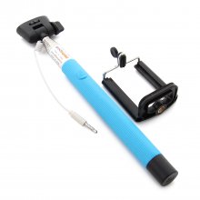 MOWTO Z07-5S Cable Take Pole Wired Monopod Selfie Stick + Cell Phone Clip Holder Blue