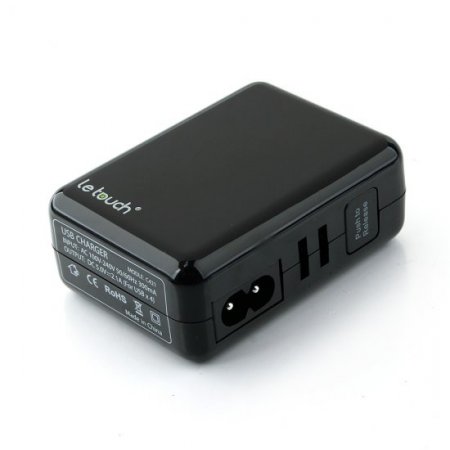 Le touch Power Bin Travel Charger 4 USB Port with Universal AC Plugs EU UK US AU- Black