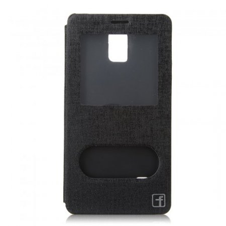 Leather View Flip Cover Stand Case for Samsung Note 4 Smartphone Black