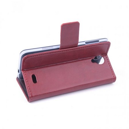 Leather Flip Cover Case Stand for Doogee DG280 Smartphone Brown