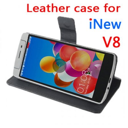 Fashion Leather Flip Case Cover for iNew V8 Smartphone Black