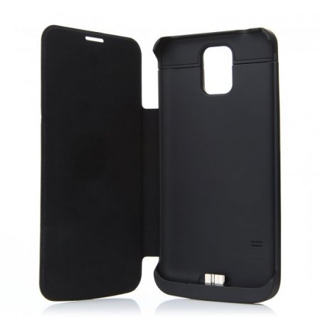 3800mAh Flip Leather Battery Case Cover Power Bank for Samsung Galaxy S5 Black