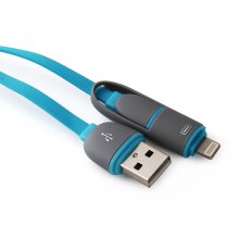 2 in 1 USB Cable Data Transmit and Charging Cable for iPhone & Android Blue