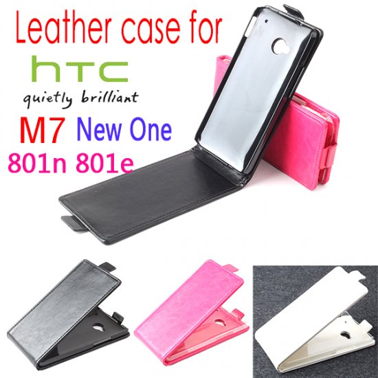 Fashion Leather Flip Case Cover for HTC M7 New One Smartphone 3-color