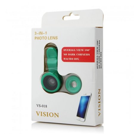 3-IN-1 Universal Wide-angle + Macro Lens + Fish Eye Photo Lens Green