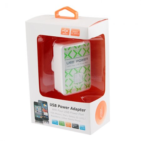 LED 4 Ports USB to Ac Wall Adapter UK Charger for iPhone iPod Blackberry HTC