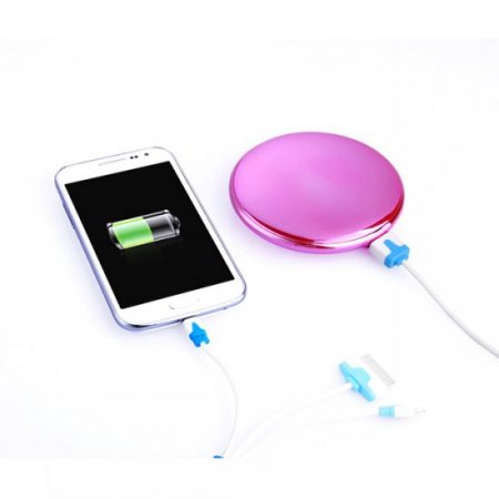 Fashion Lady Cosmetic Mirror 7000mAh USB External Power Bank for Smartphones Rosy