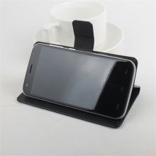 Leather Flip Cover Case Protective Case Stand for DOOGEE Y100 Pro Smartphone Black