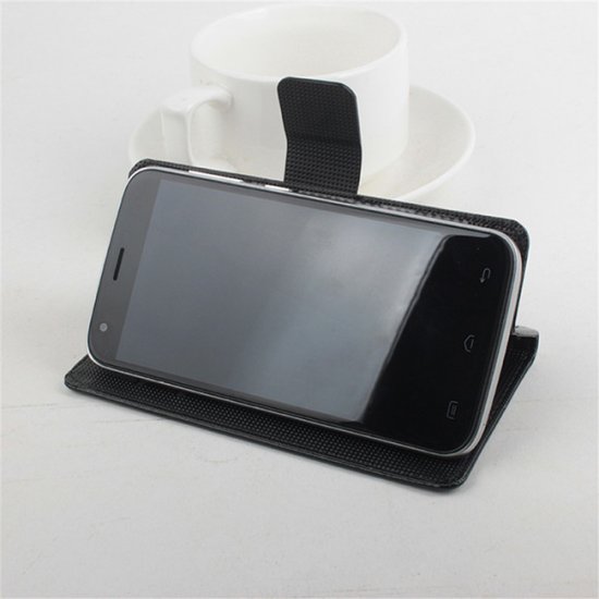 Leather Flip Cover Case Protective Case Stand for DOOGEE Y100 Pro Smartphone Black