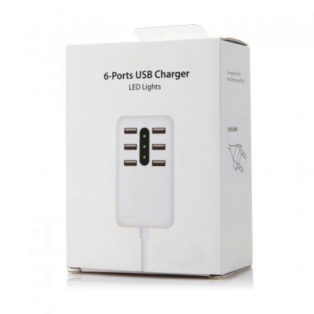 6-Ports DC 5.2V/ 2.4A USB Charger with LED Lights White