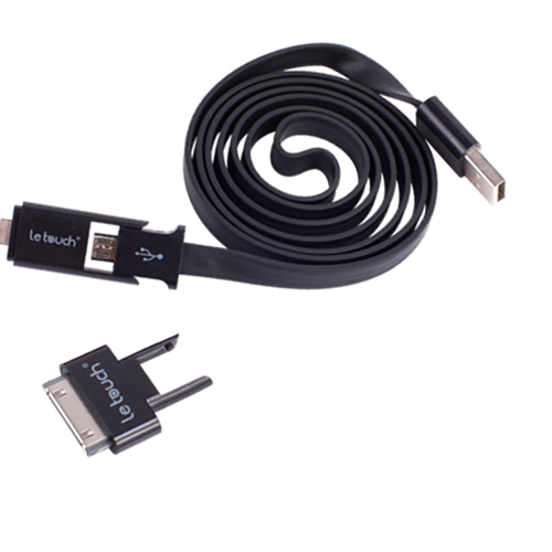 Le touch iComsta 3-in-1 USB Combo Sync and Charge Cable for iPhone iPad Smart Devices- Black