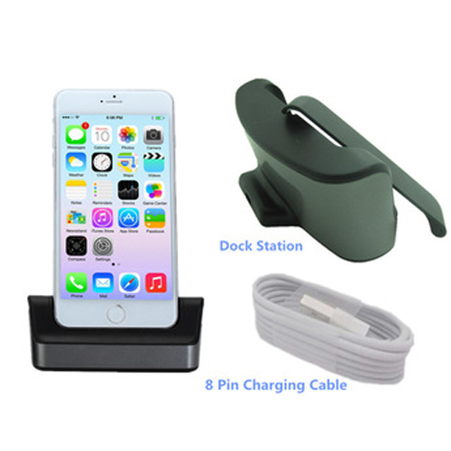 Charging Dock Station for iPhone 6 (5.5\'\') with 8 Pin Data Cable Black