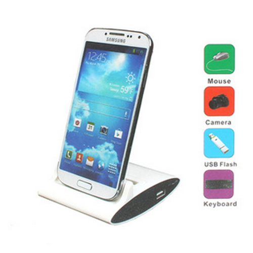 3-In-1 OTG Battery Charger Dock Stand Holder for Samsung Galaxy S4 Smartphone White
