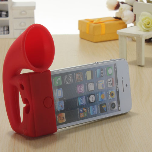 Cute Portable Silicone Horn Stand Amplifier Speaker For Apple iPhone 5