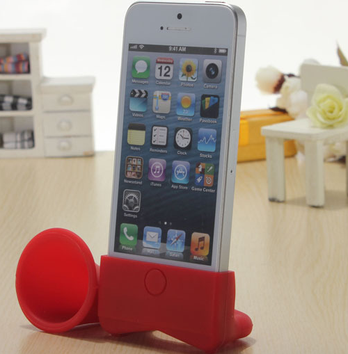 Cute Portable Silicone Horn Stand Amplifier Speaker For Apple iPhone 5