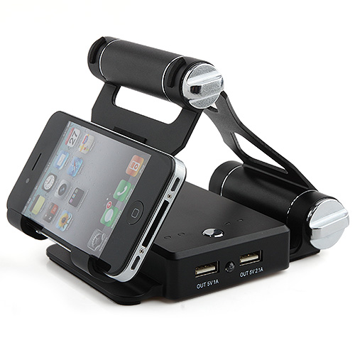 Dual-USB Metal Mobile Power Bank with Stander for Mobile Phone Tablet PC PSP